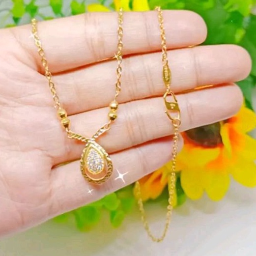 Kalung model set liontin Oval Emas Asli UBS 375