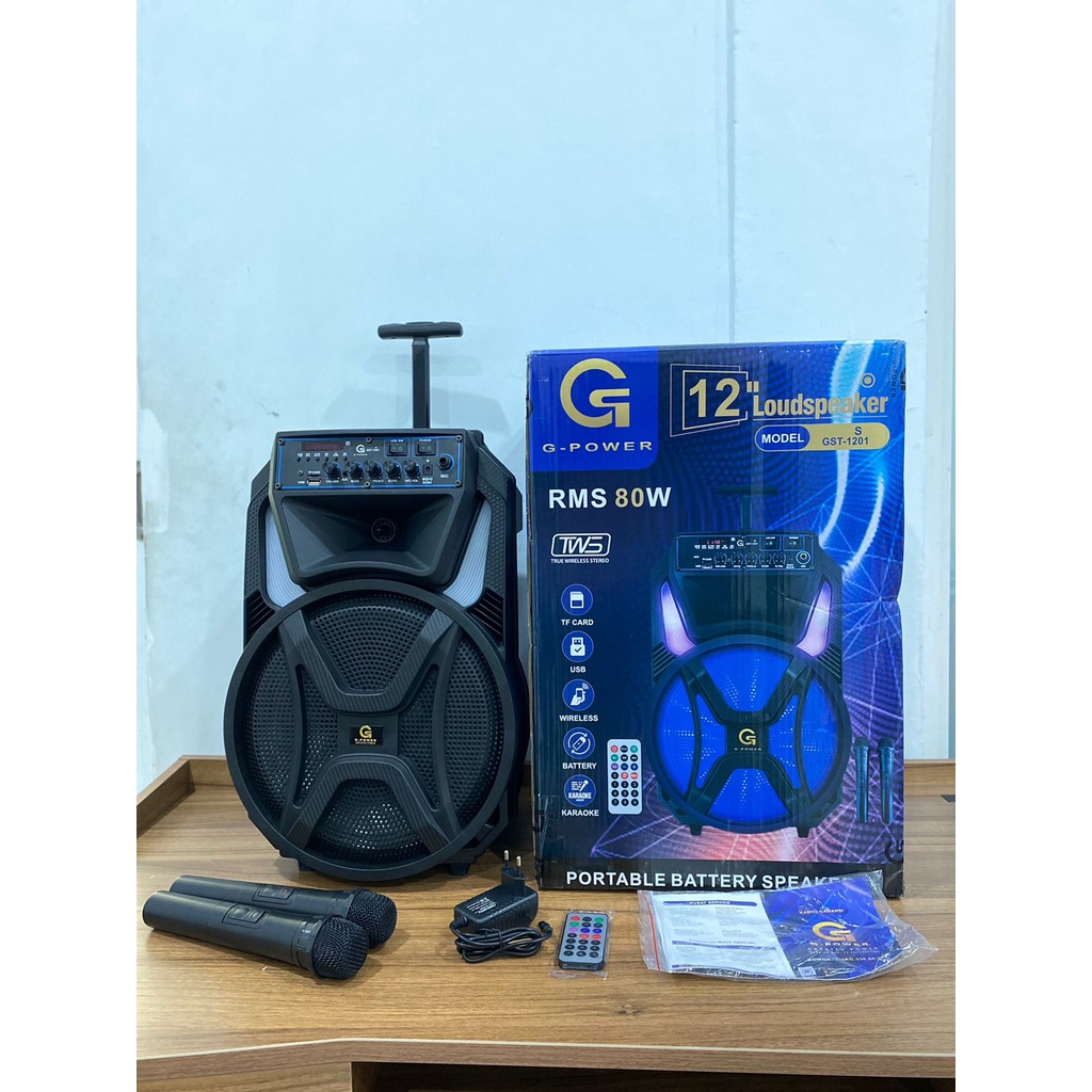 G-Power Speaker Portable Bluetooth GST 1201s Free 2 Microphone Wireless Garansi Resmi