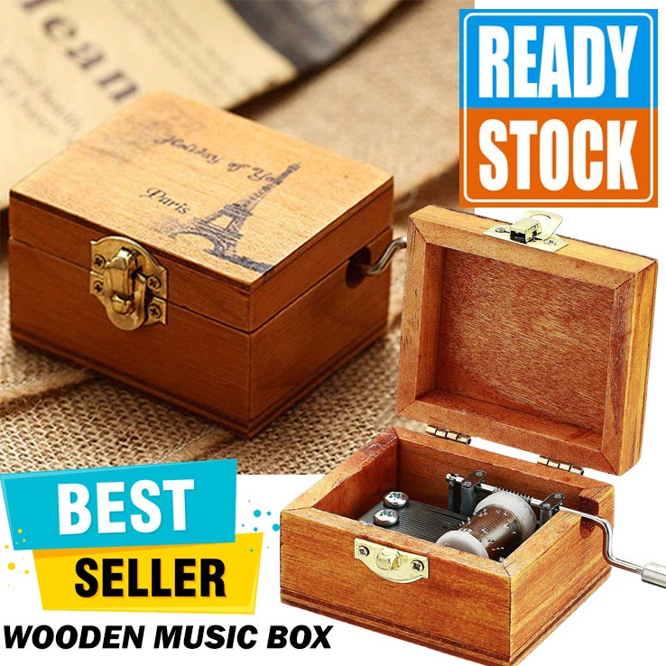 MI SHOPINN - Mainan Musik Box Putar Klasik Vintage Wooden The Hand Crank Putar Manual Mini Kecil Kay