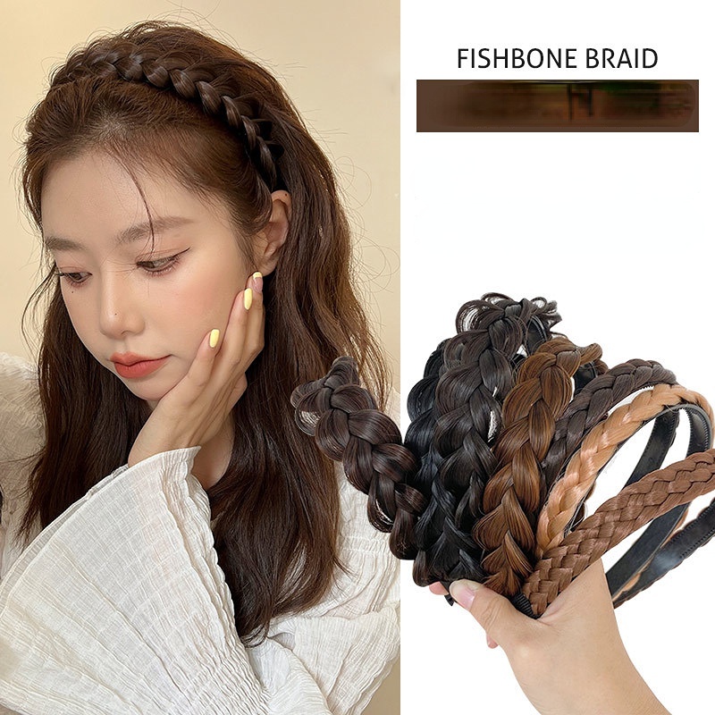 Headband Rambut Palsu Model Kepang Non slip Untuk Wanita