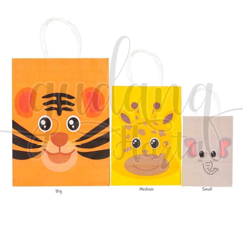 Paper Bag Simple Animal Goodie Bag Motif Hewan Gajah Jerapah Lion Tas Kado GH 507298