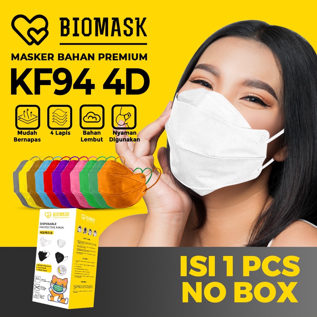 [Ingatkan Diskon] BIOMASK - Masker KF94 EVO 4D Premium 4ply - 1 PCS Biru / Abu Abu / Hijau / Kuning 