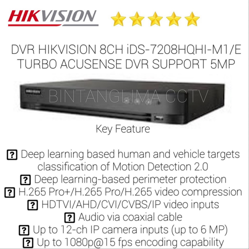 DVR HIKVISION 8CH iDS-7208HQHI-M1/E TURBO ACUSENSE DVR SUPPORT 5MP