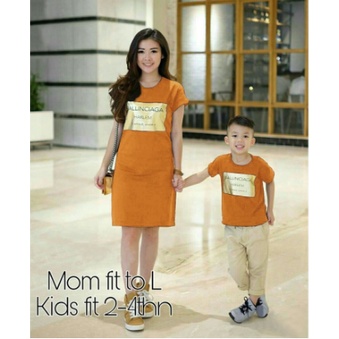 Baju Dress Couple Ibu Anak Pesta Ultah Terbaru 2022 Model Dress Midi Kekinian Trendy Lengan Pendek M