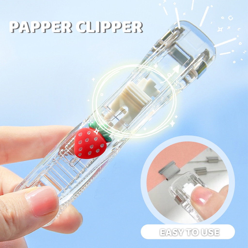 Pretty Paper Clipper Portable Metal Penjepit Kertas Stapler Staples clip DAN isian clip 8pcs/pack