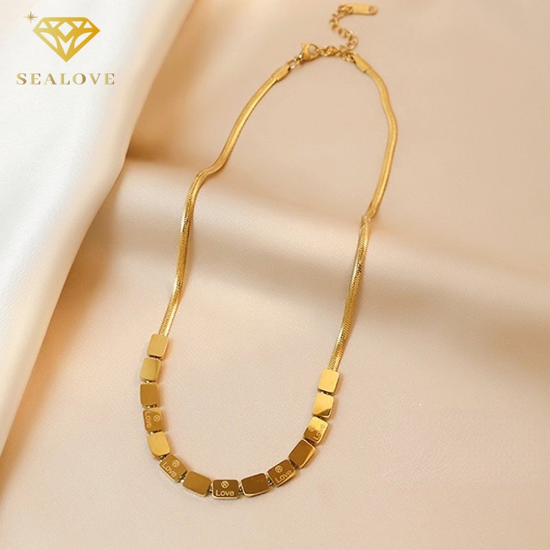 Kalung titanium wanita anti karat Premium perhiasan titanium asli Premium Kubus kecil perhiasan titanium asli Korea