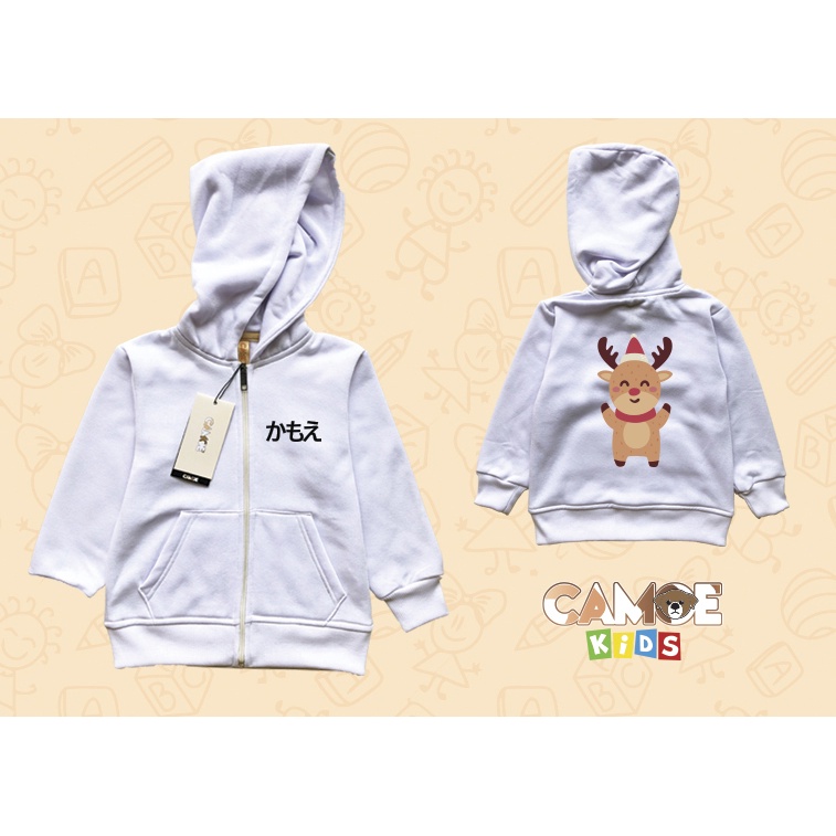 Jaket Hoodie zipper Anak KIDS Happy Deer Rusa Santa Natal Christmas