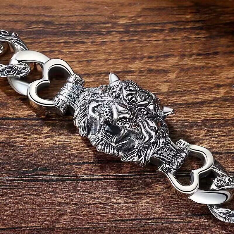 Gelang Lapis Silver Desain Kepala Harimau Gaya Hip Hop Untuk Pria