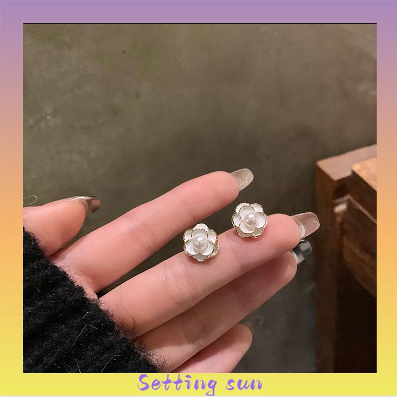 Anting Camellia Mutiara Korea Fashion Sederhana Gaya Aksesori Wanita TN