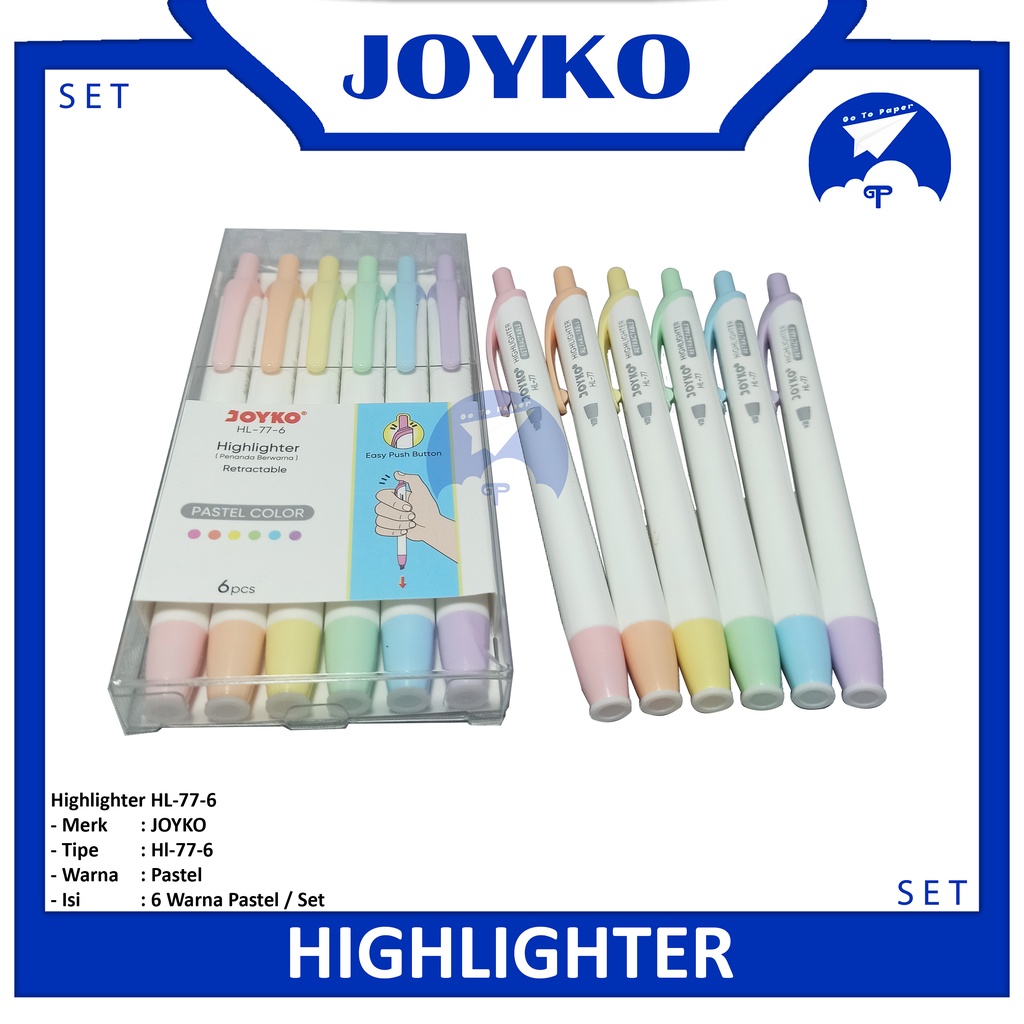 

JOYKO - Penanda Warna Pastel Spidol / Highlighter HL- 77- 6 - Set