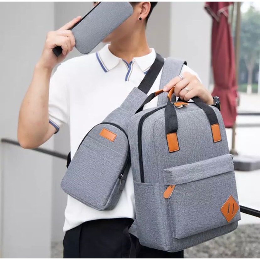 BUY 1 GET 3 Tas Pria Ransel SET 3 Tas Ransel 3 in 1 Tas Punggung Casual Pria Backpack Import Tas Kantor Unisex Tas Sekolah SMA-Kuliah Tas Kantoran