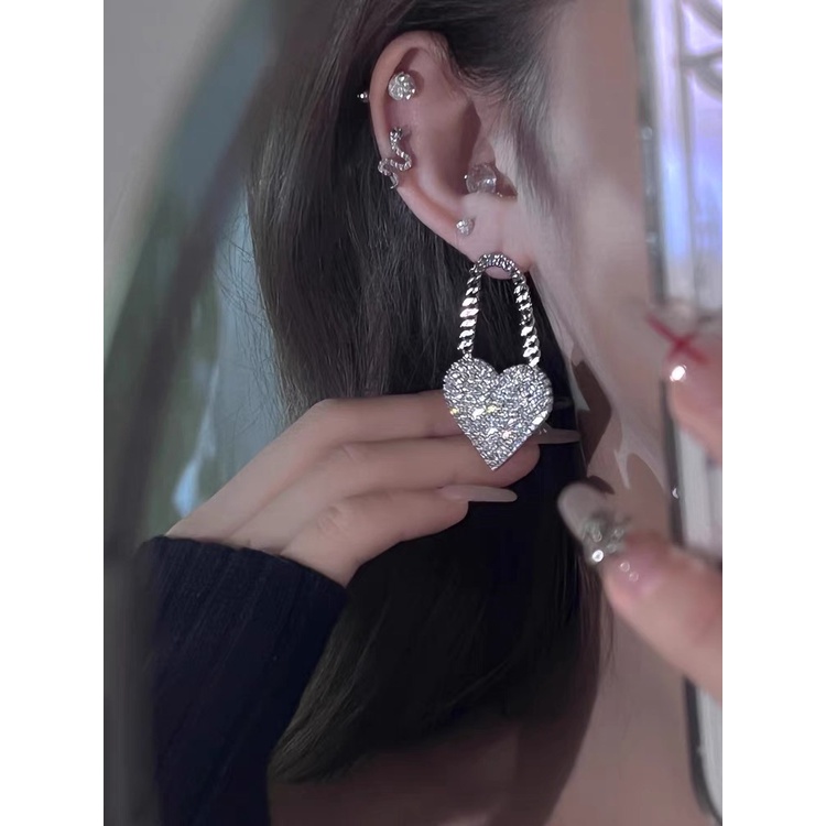 Anting 925 Silver Needle Bentuk Hati Aksen Berlian Gaya Jepang Korea Untuk Wanita