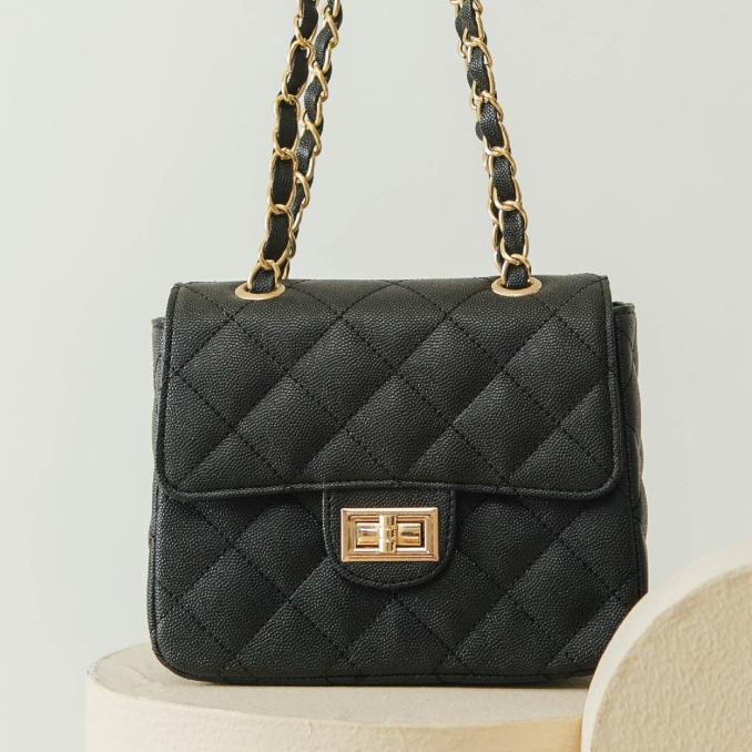Tas Wanita Flap Bag Claire Square Black Merche