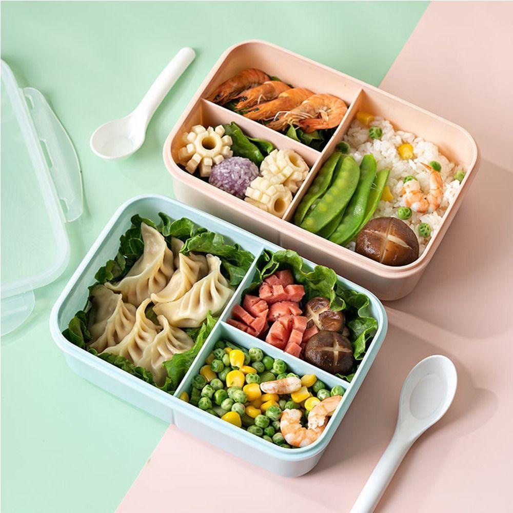 R-FLOWER Lunch Box Microwavable Untuk Pelajar Pekerja Kantor Dengan Sendok Wadah Makanan