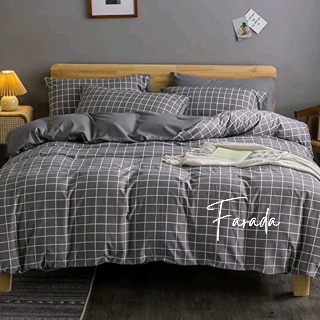 [FARADA] SPREI SET AESTHETIC KOREA MOTIF KOTAK KOTAK PREMIUM QUALITY