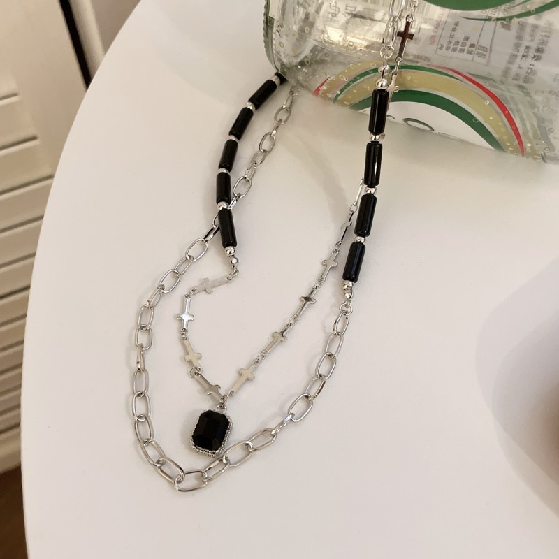 Kalung Rantai Klavikula Ganda Warna Hitam Untuk Aksesoris