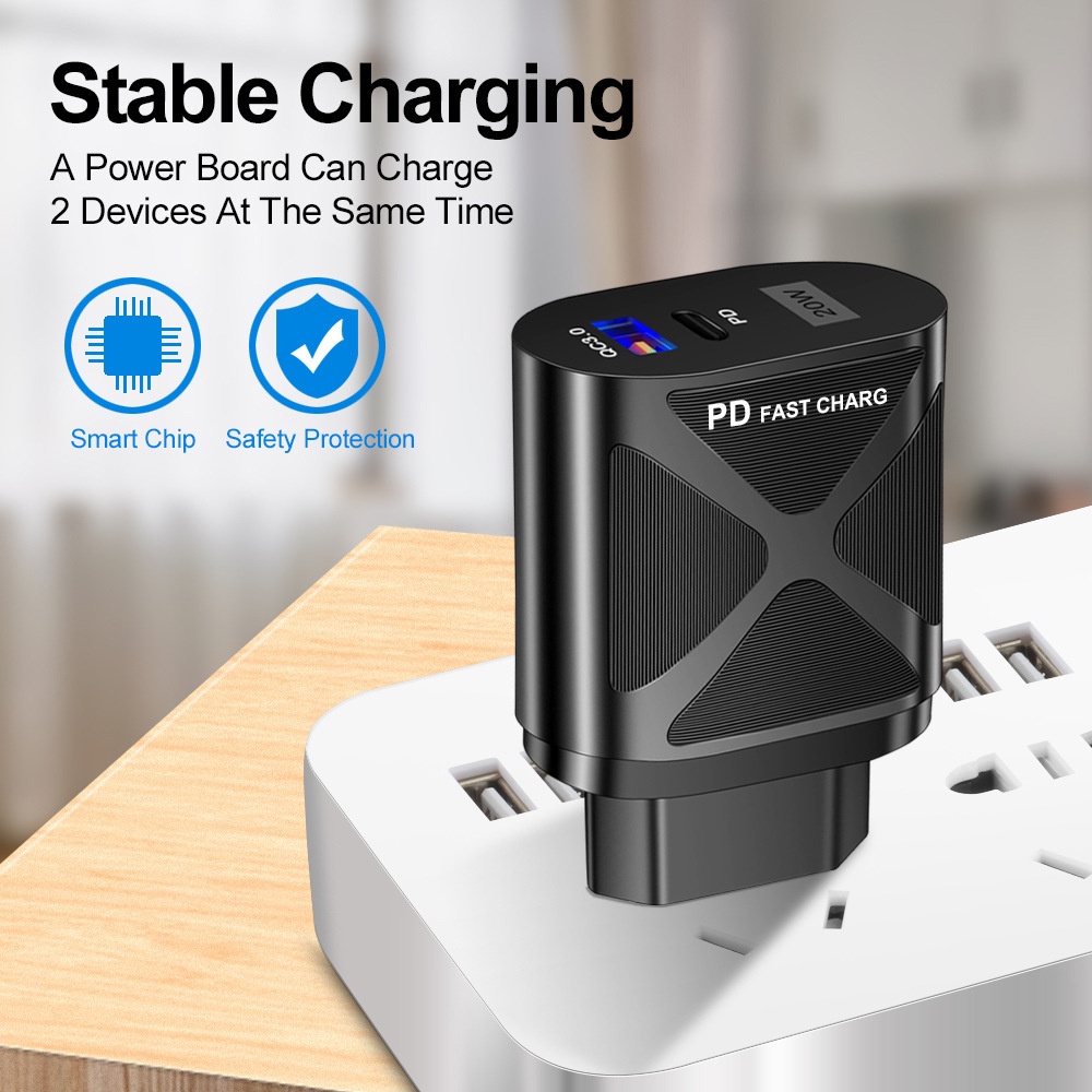 Adapter Power Charger USB QC3.0 + PD 20W Fast Charging Untuk Iphone / Android