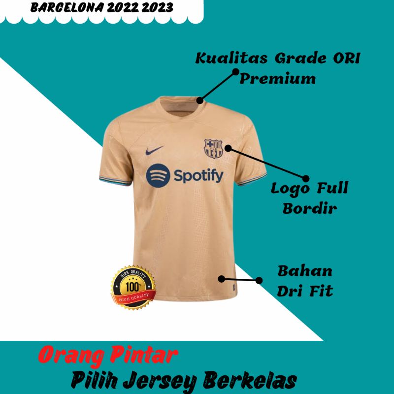 Jersey Bola Barcelona Away 2022 2023 Grade Ori Import Baju Sepak Bola Pria