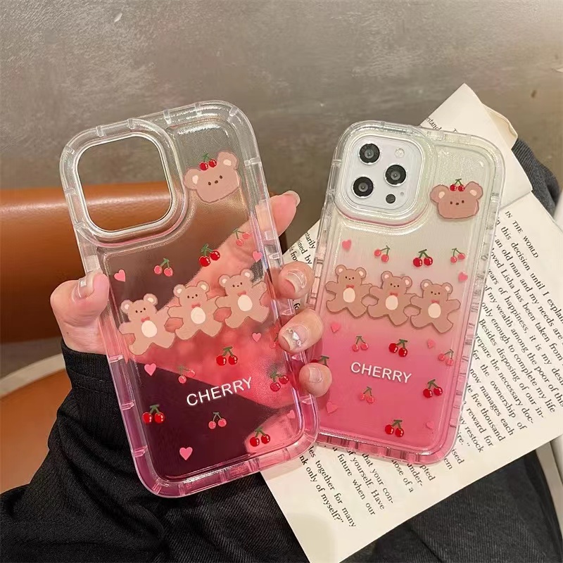 Soft Case Silikon TPU Transparan Motif Cherry Bear Untuk IPhone 14 13 12 11 Pro Max XS XR X 8 7 6 6s Plus