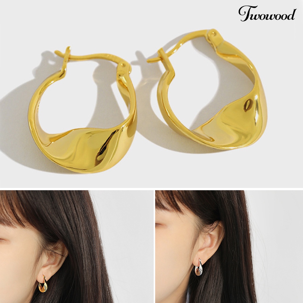 1 Pasang Anting Hoop Geometris Bahan Tembaga Untuk Pesta