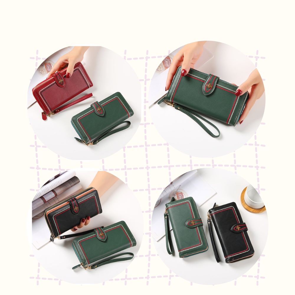 Dompet Panjang Wanita Zipper Multifungsi Fashion Kasual Dompet Tali Pendek Clutch Kulit PU Satu7an D67