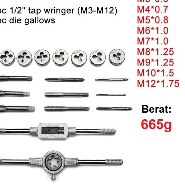 Hand Tap Set 20pcs Senai Snai Tapping Die Alat Pembuat Drat Luar Dalam