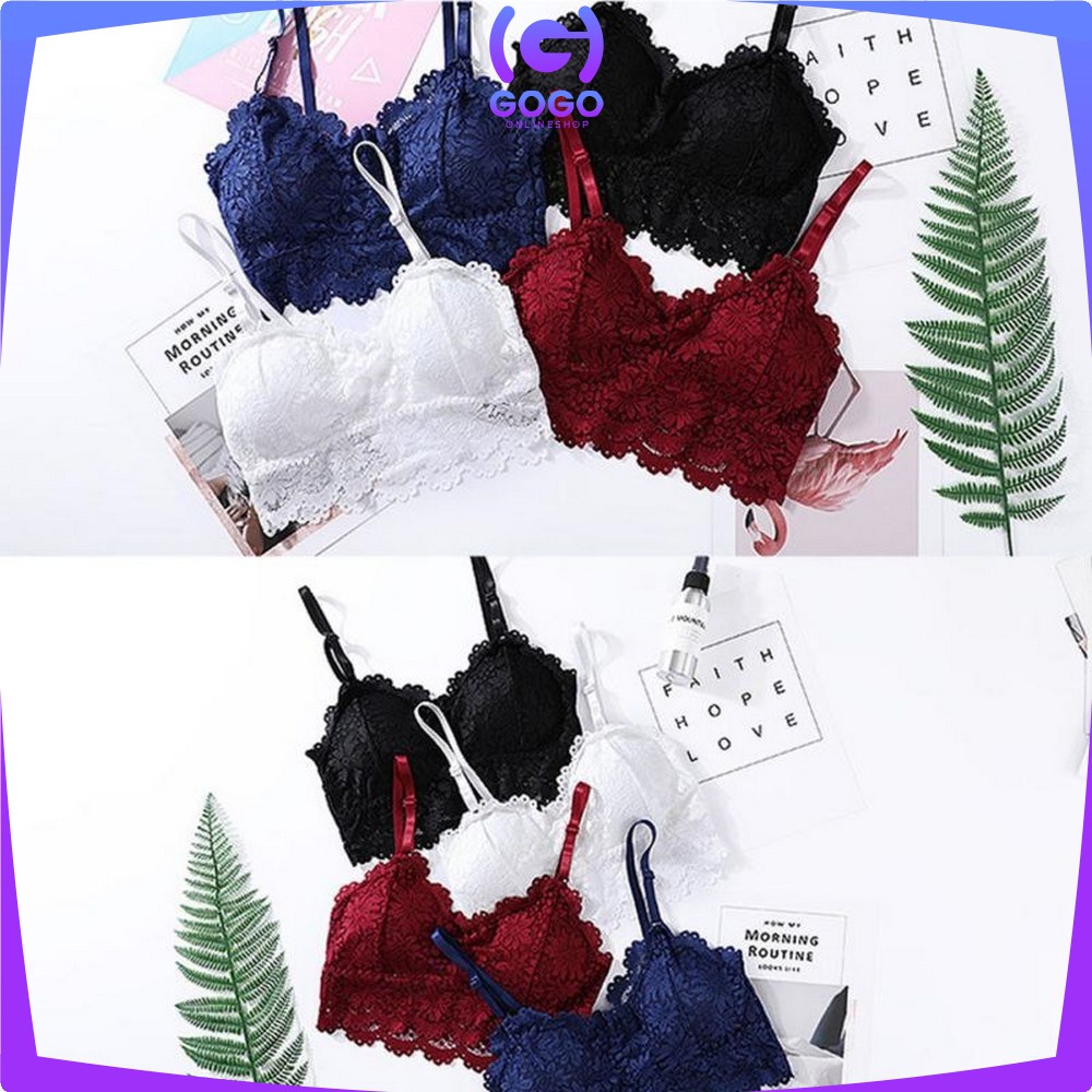 GOGO-P46-49 Pakaian Dalam Wanita Bra Renda Bralette Lace / Bra Crop Top Sport Bra Push Up Tanpa Kawat