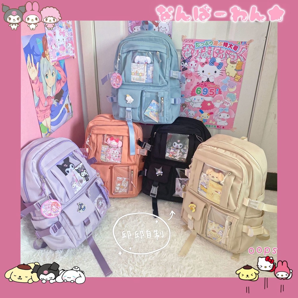 Sera Qiuqiu buatan sendiri Jepang lucu sehari-hari kasual tas sekolah siswa ransel all-match berkapasitas besar di Sanrio