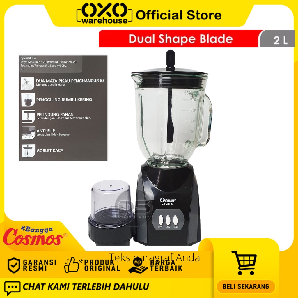 Cosmos Blender - Big Capacity - 2L- CB-281 G - Kapasitas Besar -Garansi Resmi