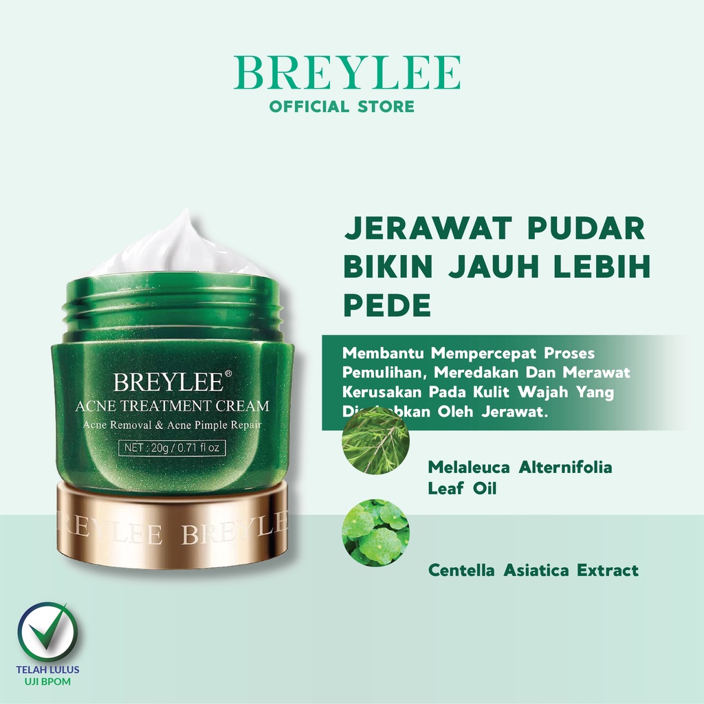 Cream Jerawat Pengangkat Komedo BREYLEE Acne Treatment Cream Krim Jerawat &amp; Komedo Wajah , Memperbaiki Kulit &amp; Mengecilkan Pori Wajah (20 g)