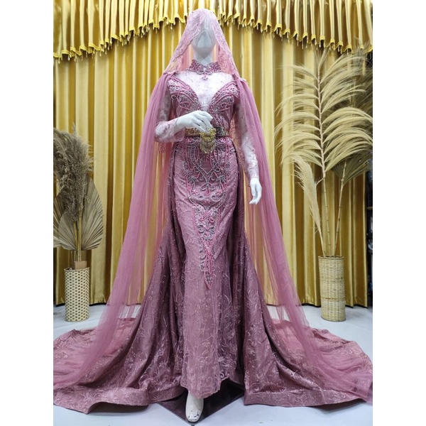 KEBAYA PENGANTIN SLIM MUTIARA/KEBAYA MODEL SPAN EKOR LEPAS PASANG/GAUN PENGANTIN SLIM