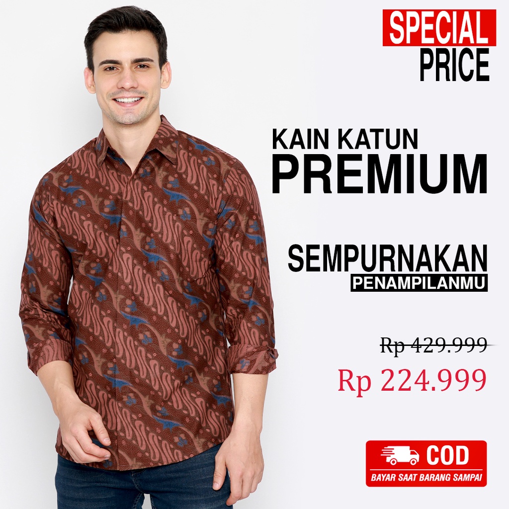 KEMEJA BATIK PRIA Slimfit Slim Fit Lengan Panjang Premium Warna Coklat Cokelat Biru 721090 Cap 72 - Baju Kemeja Atasan Pakaian Setelan Batik Pria Cowok Laki Laki Remaja Keluarga Kantor Lengan Panjang Modern Slimfit Slim Fit Premium Kekinian