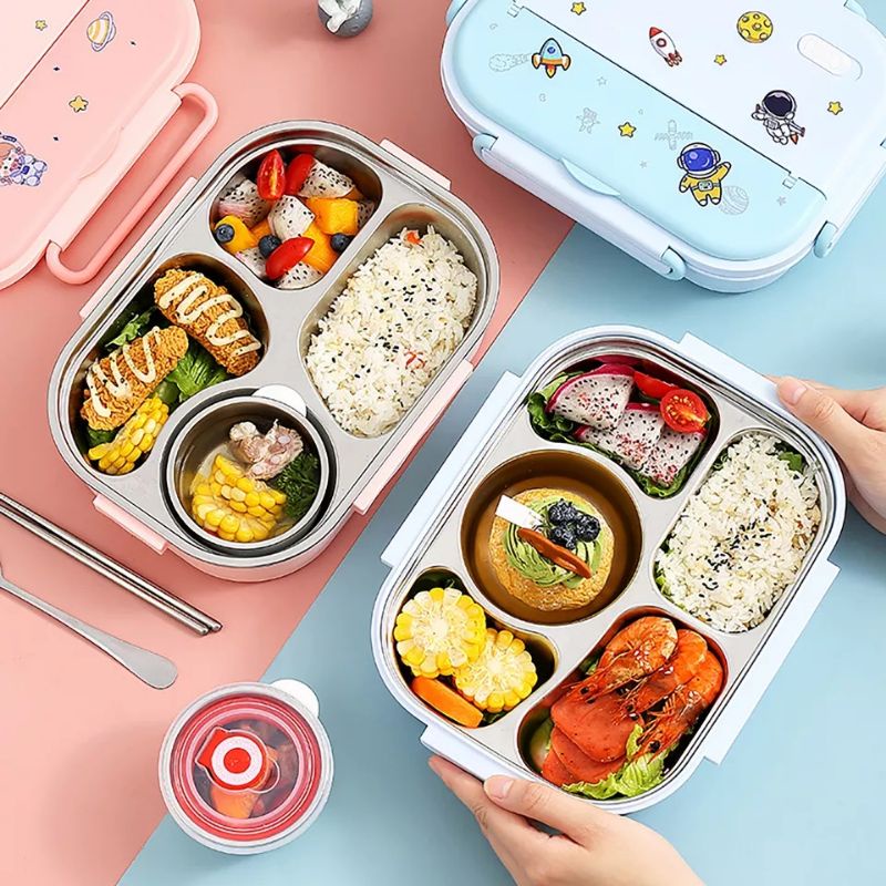 BIANCA - READY Kotak Makan Lunch Box Sekat 4 Stainless 316 SPACE ASTRONOT EDITION