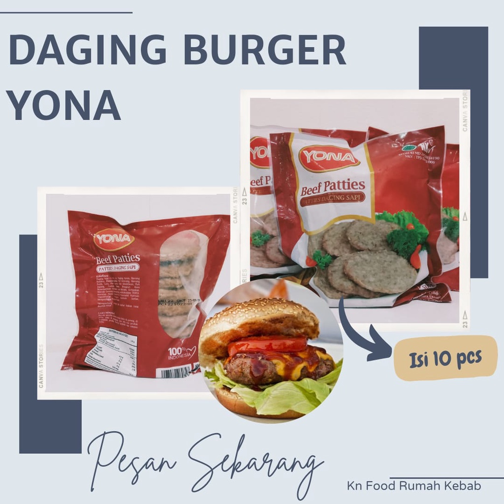 

Daging Burger Beef Yona -Yona Patties, daging burger.