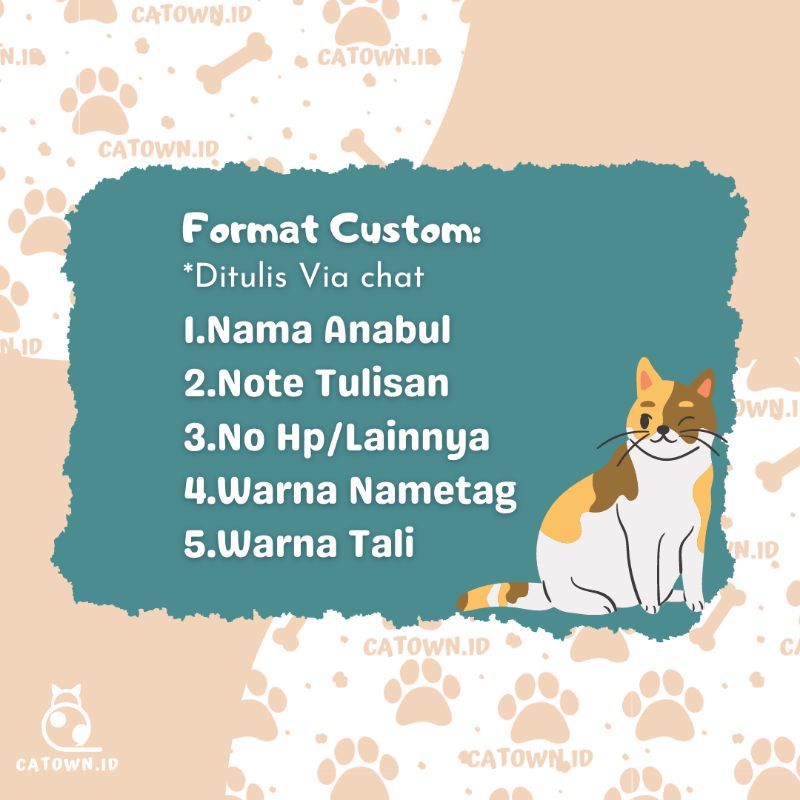 D003-Kalung Kucing Custom Nama Tulisan Gratis Cetak Ukir Tulis Nama Aksesoris Kucing Free Custom Lucu Tulis Identitas Pemilik Alamat Nomor HP Anti Hilang Bahan PU Leather Kulit Cat Collar catown.id