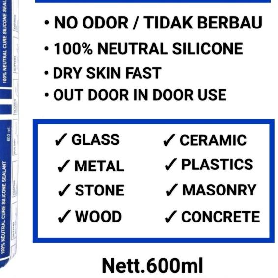 

SILICONE SEALANT SOSIS GLAZING N10 IKA - 600ml NEUTRAL 100% - Putih