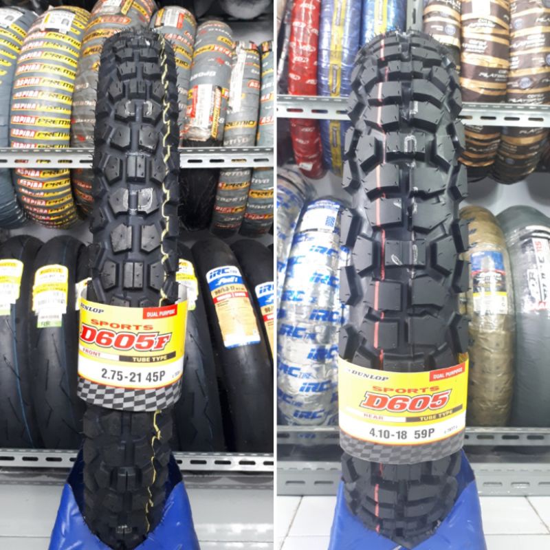 Ban DUNLOP D605 Paket 2.75 Rim 21 dan 4.10 Rim 18 Ban Dual Purpose Motor Off Road Cross Trail Trial 