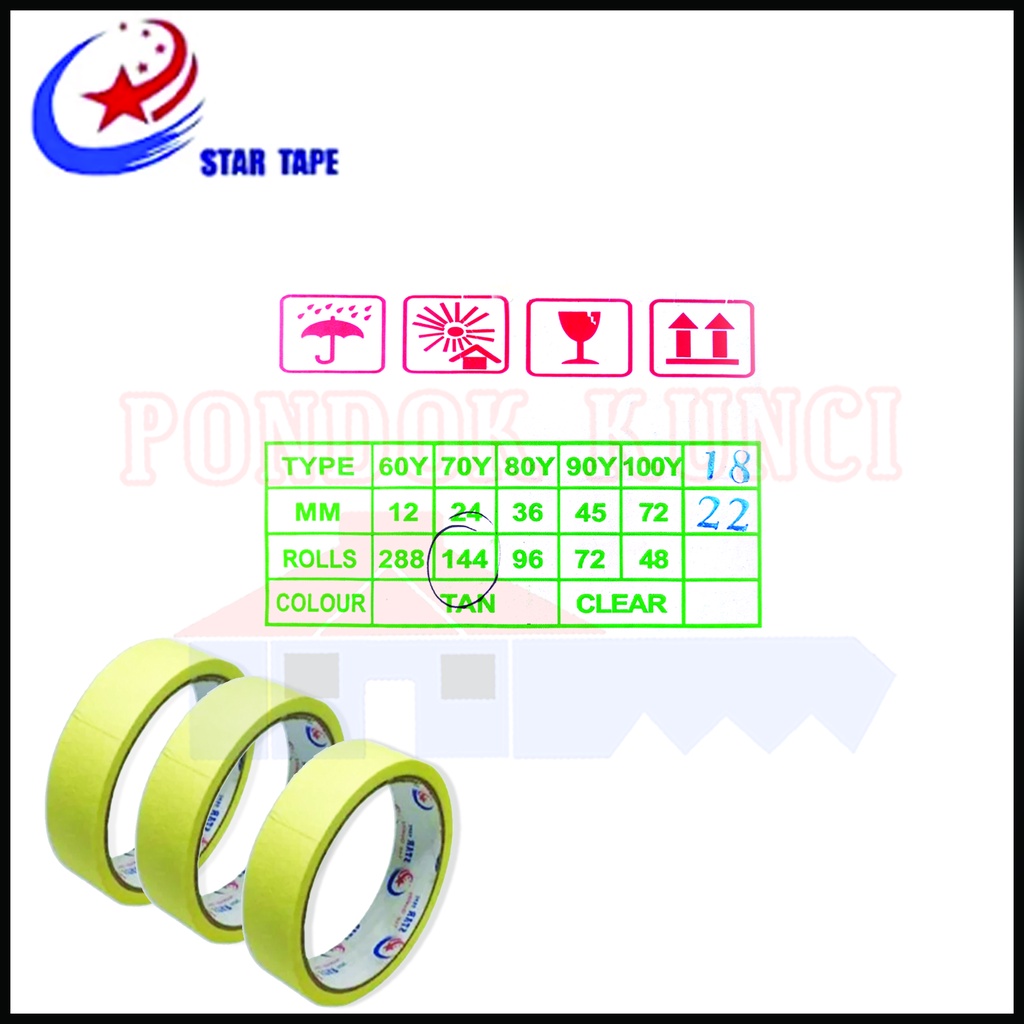 

Masking Tape Lakban Kertas STAR 22mm x 18m Selotip Kertas Star Tape