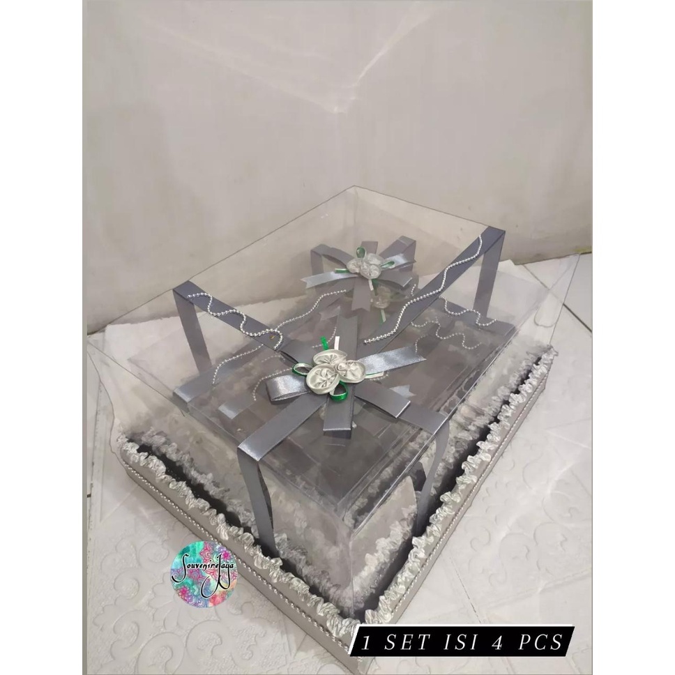 Kotak Seserahan Pernikahan Set Lengkap Isi 4 Box Hantaran Parcel Mika Unik Kekinian pita ungu lilac