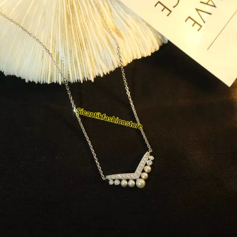 Kalung Titanium Wanita Anti Karat Liontin Mutiara Kekinian Kalung Fuji Viral Lapis Emas 18K Perhiasan Korea Kalung Rantai Perak Silver 925 Anti Karat Selamanya Kalung Wanita Lapis Emas Putih Fashion Style Wanita Korea