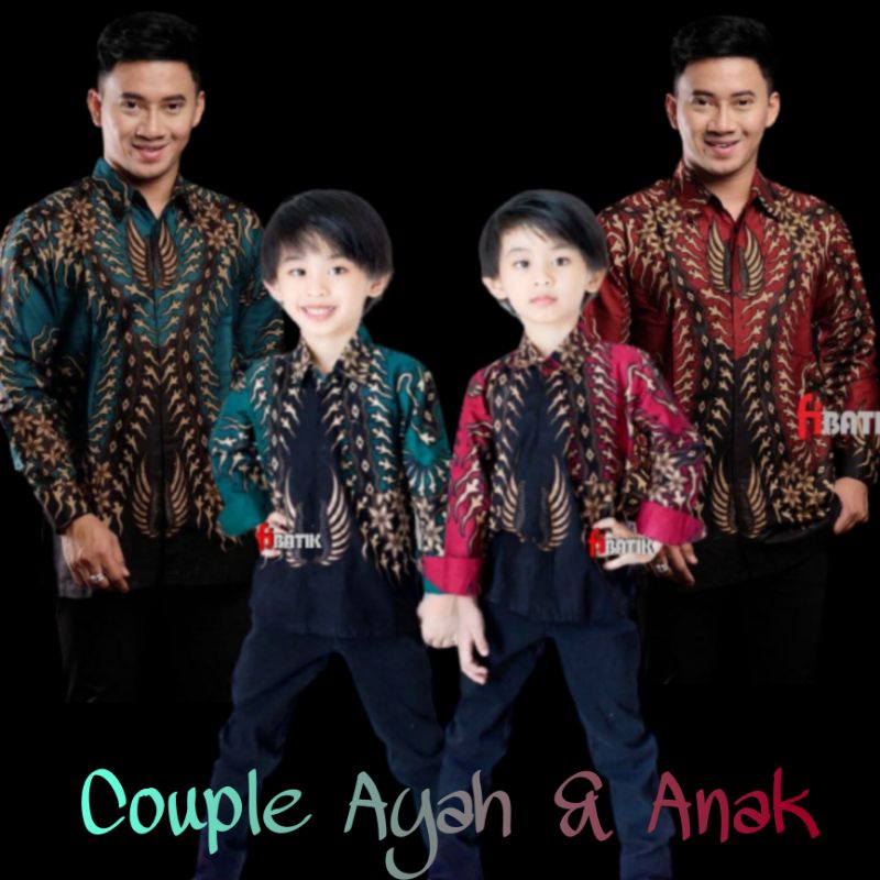 Couple Batik Ayah Dan Anak Laki-laki // Kemeja Batik Pria Dewasa Dan Anak Cowok Motif barnekel  Warna hijau Motif barnekel hijau