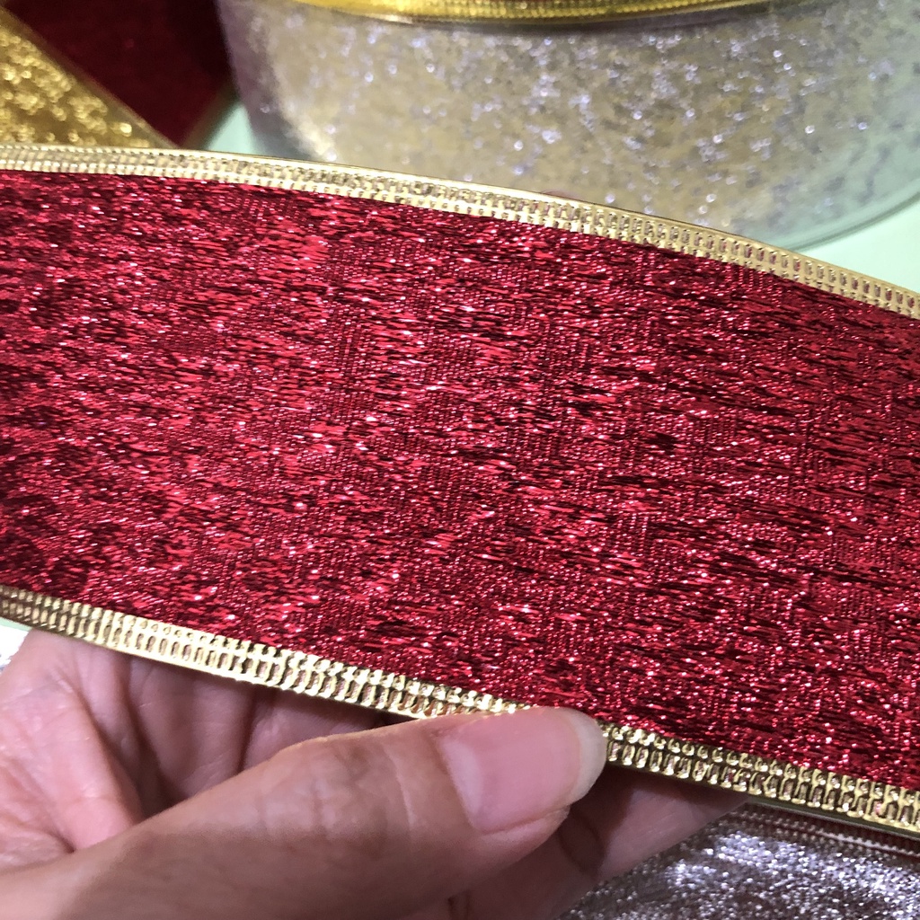 Pita Roll Glitter Metalik Kawat Pita Natal Kawat Pita Kado Dekorasi Panjang 3 Yard