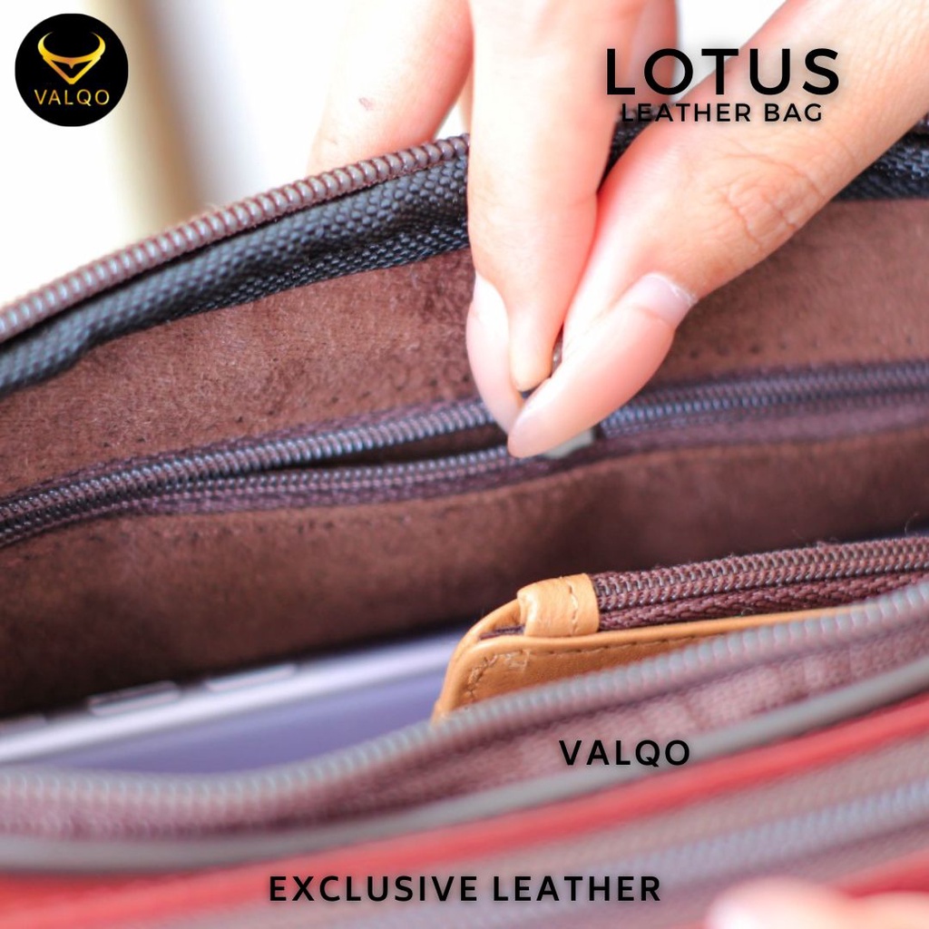 [VALQO] LOTUS Tas Wanita Kulit Sapi Clutch Kulit Pouch Kulit Cewek Perempuan Selempang Bahu