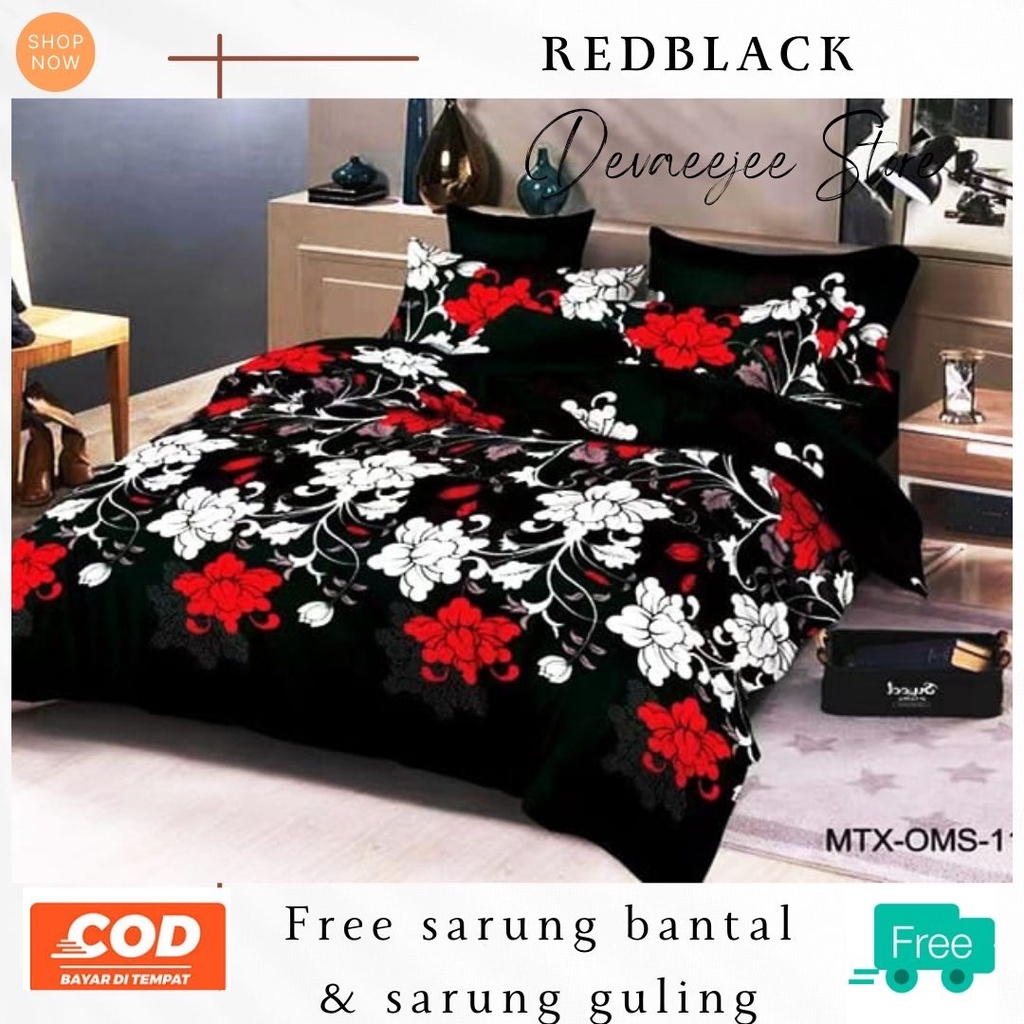 SPREI MURAH PROMO 180x200 SATU SET REDBLACK BAHAN KATUN HALUS PREMIUM TERLARIS UKURAN NO.1