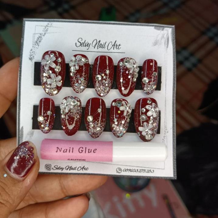 Terbaik이 Kuku palsu wedding / Kupal wedding 3D / Kupal wedding merah maroon .,