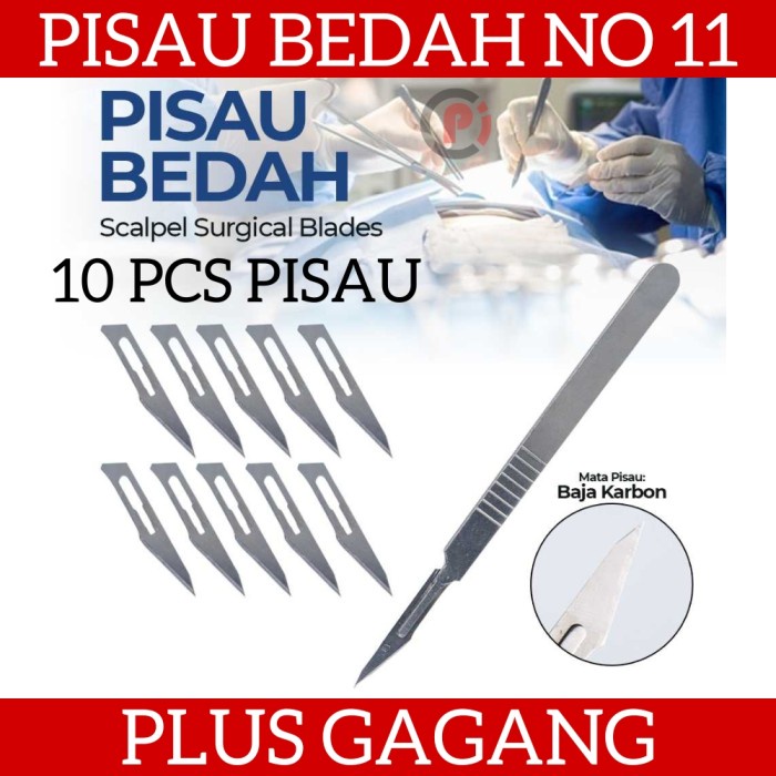 Paket Set Pisau Bedah No 11 Plus Gagang Handle Pisau Ukir Isi 10 Pcs