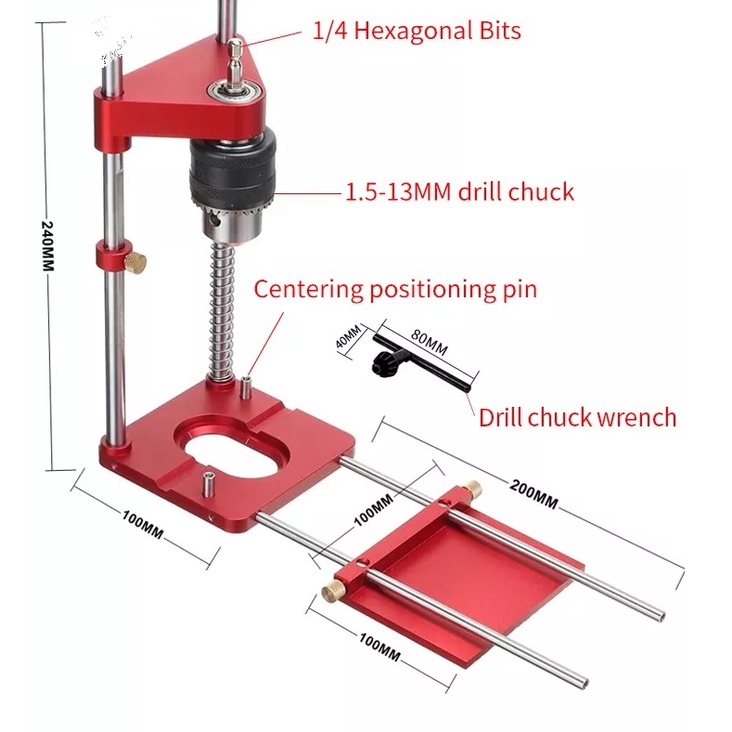 Stand Dudukan Holder Mount Bor Duduk Pegangan Mesin Guide Portable Adjustable Spring Drilling Ruler 