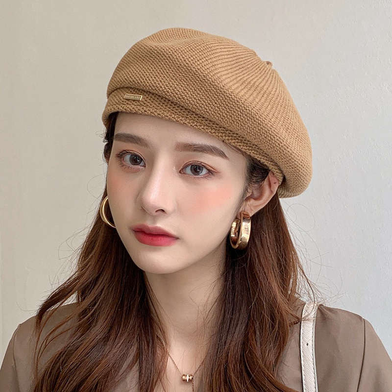 Topi Baret Bahan Wol Rajut Warna Polos Untuk Musim Gugur / Dingin