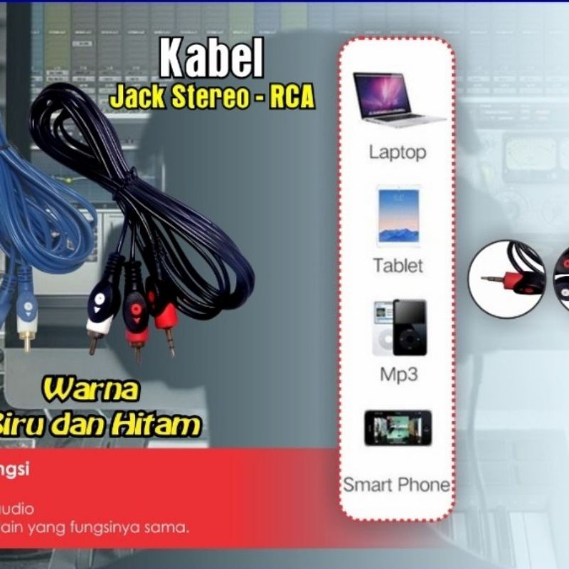 Kabel audio 2-1,jack 3.5mm stereo ke audio 2 rca , 3m premium