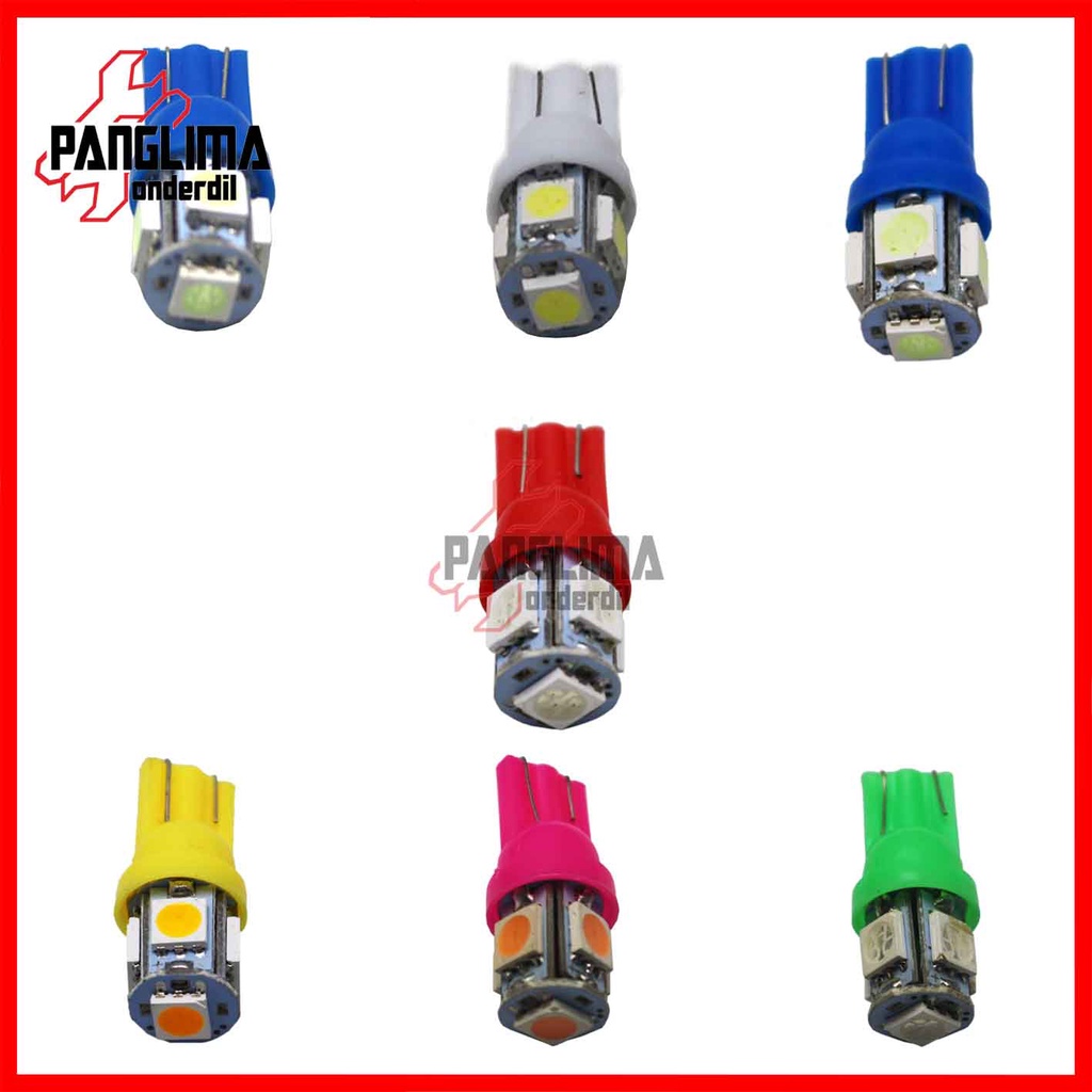 LED Jagung 5 Titik T10 Universal Lampu Senja-Kota-Sen-Mundur-Speedometer-KM Motor-Mobil Kabin Putih-Biru-Ice Blue-Kuning-Merah Mata 5050 5 SMD